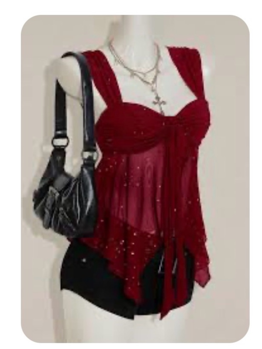 SHEIN Burgundy Sheer Tie-Front Camisole